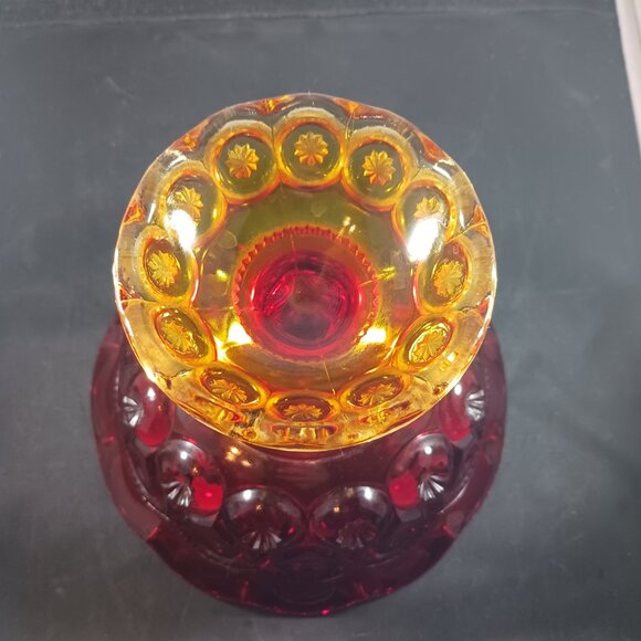 LE Smith Moon & Stars Red Orange Glass Pedestal Footed Compote Candy Dish Bowl - Picture 9 of 15